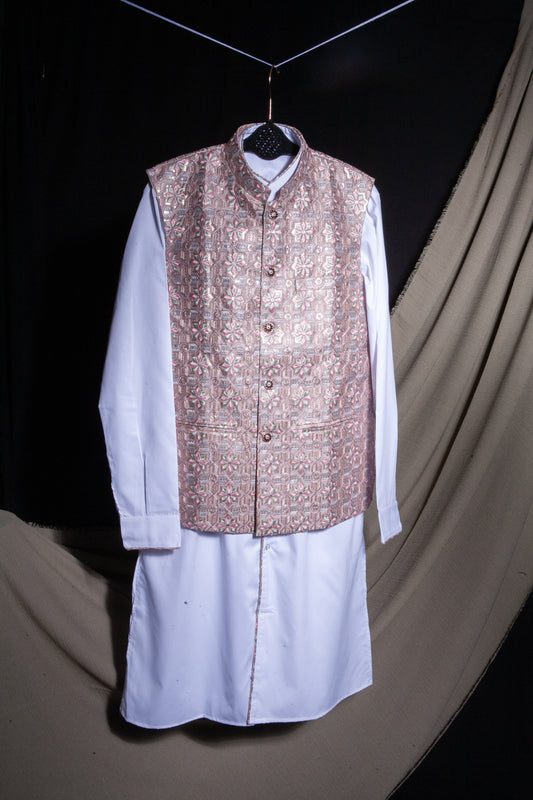 Gulshan Vest & Kurta - Tea Pink